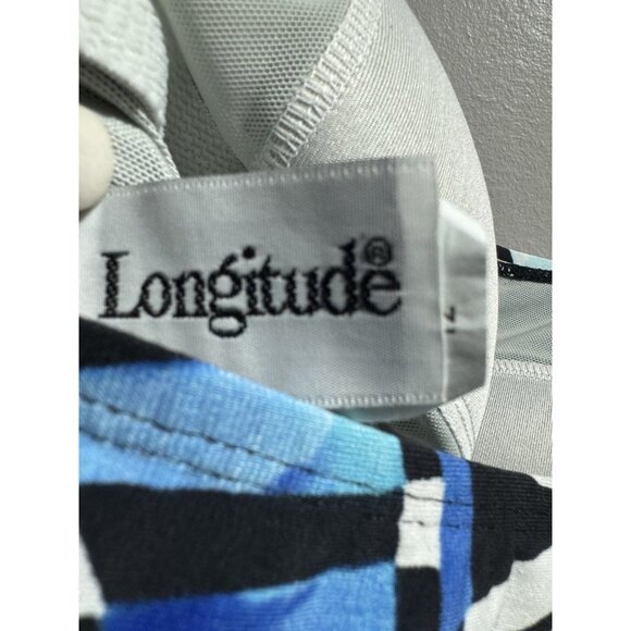 Longitude Size 12 Black White Blue Artsy One Piece Swimsuit Modest Coverage - Picture 5 of 6